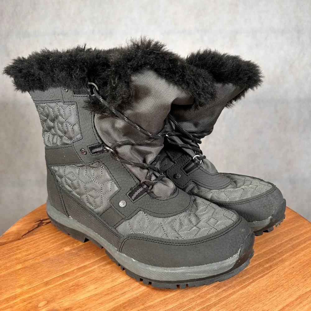 Bearpaw Winter Boots Women Size 11 Black Waterproof Quilted Faux Fur Good